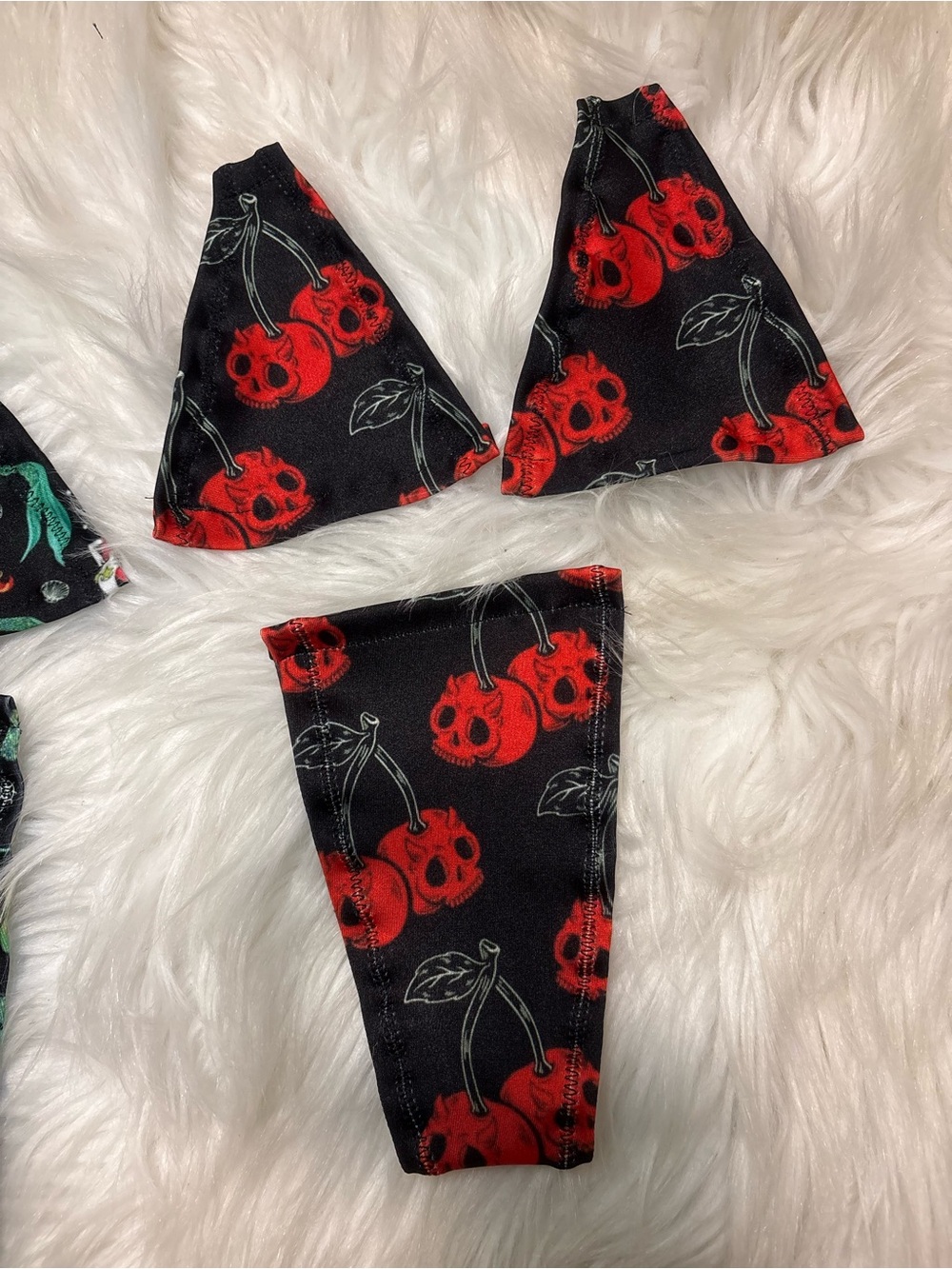 Custom exotic Dancewear Black & Red Cherry Print Bikini Top and Bottom Set